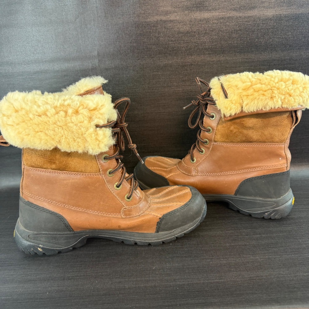 UGG Butte Mens size 8 Winter Brown Leather Waterproof Fur Lined Boots 5521 - Picture 11 of 13